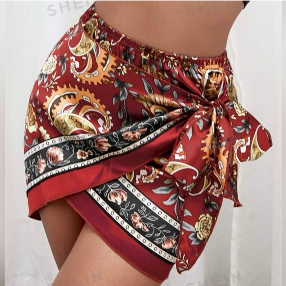 SHEIN Red and Gold Paisley Sarong